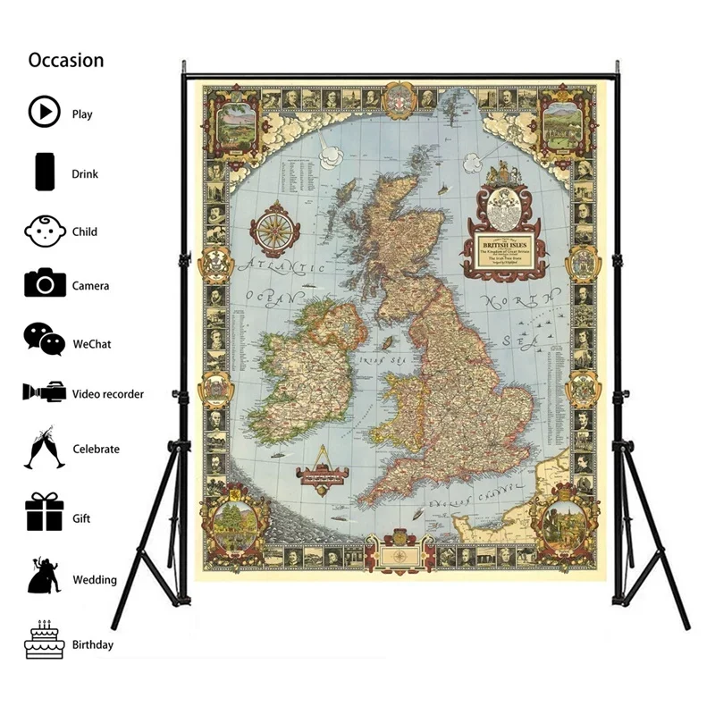 Mapa del Reino de los grandes británicos, lienzo no tejido, pintura artística, póster sin marco e impresión, decoración de pared para sala de estar, 59x84cm