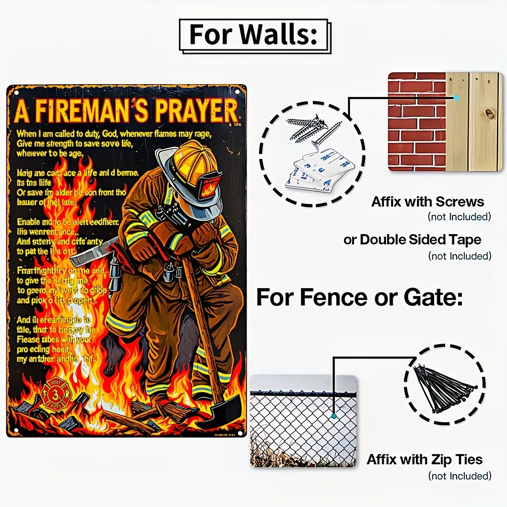 Vintage Firefighter's Prayer Metal Tin Sign Vibrant Fireman Wall Art 8x12 Metal Sign