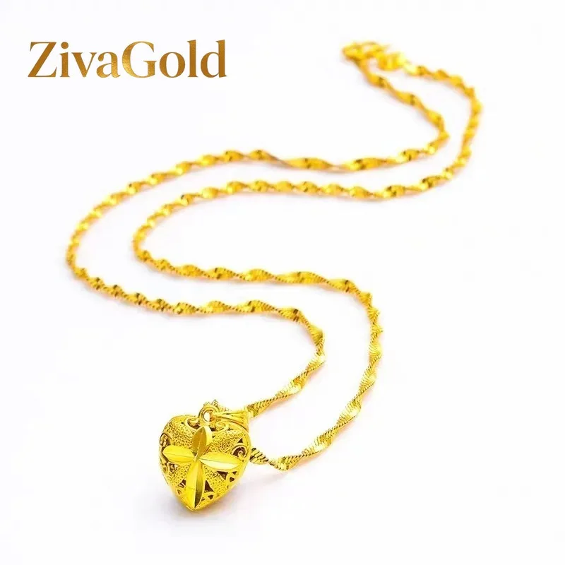 

Женское ожерелье ZivaGold с полым сердечком из 24-каратного золота (AU999) | Ажурная резьба, микродиамантенное свечение с магнитной застежкой.