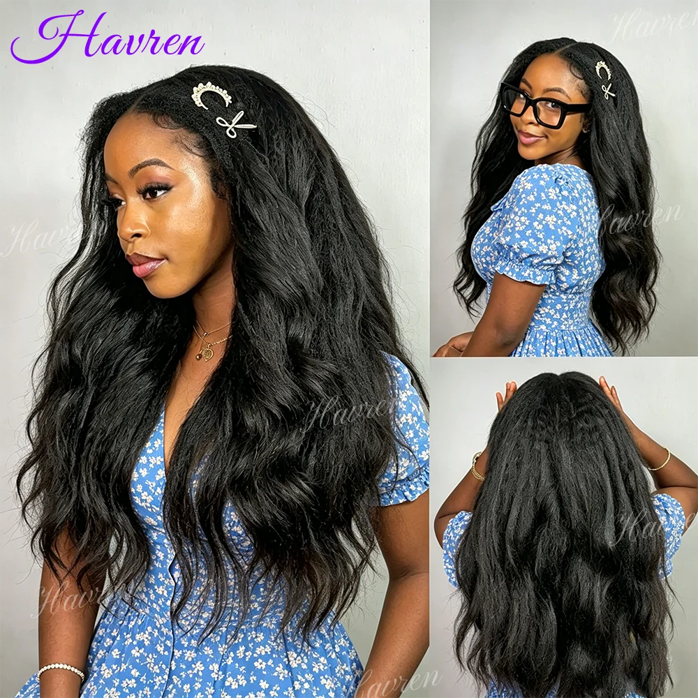 

Парик из натуральных волос Havren Yaki Straight, прямой, 3 в 1, полупарик, готовый к ношению, с завязками, бесшовный, без клея