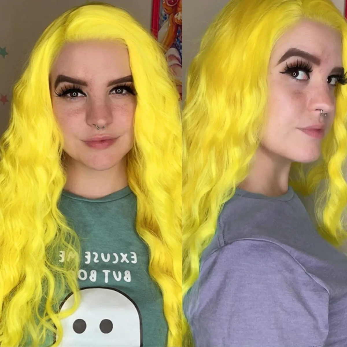 RDY Neon Yellow Deep Wave Wig Synthetic Lace Front Wig Glueless Natural Hairline Long Curly Hair Frontal Wigs for Women Daily