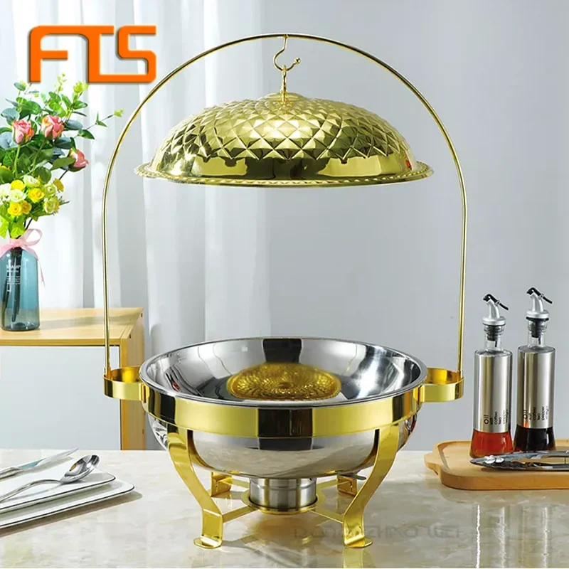 Arabic restaurant equipment deluxe golden table food warmer decorative fancy catering serving hanging hammered chafing dishment