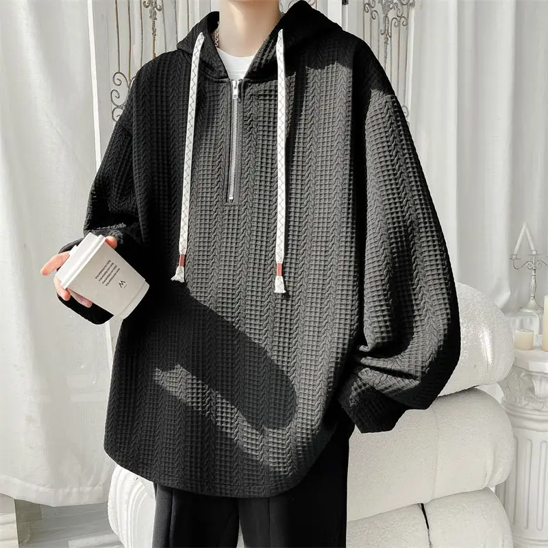 New original half-zip loose casual sweatshirt for men 2024 spring and autumn design niche hoodie heavy jacket harajuku trend y2k