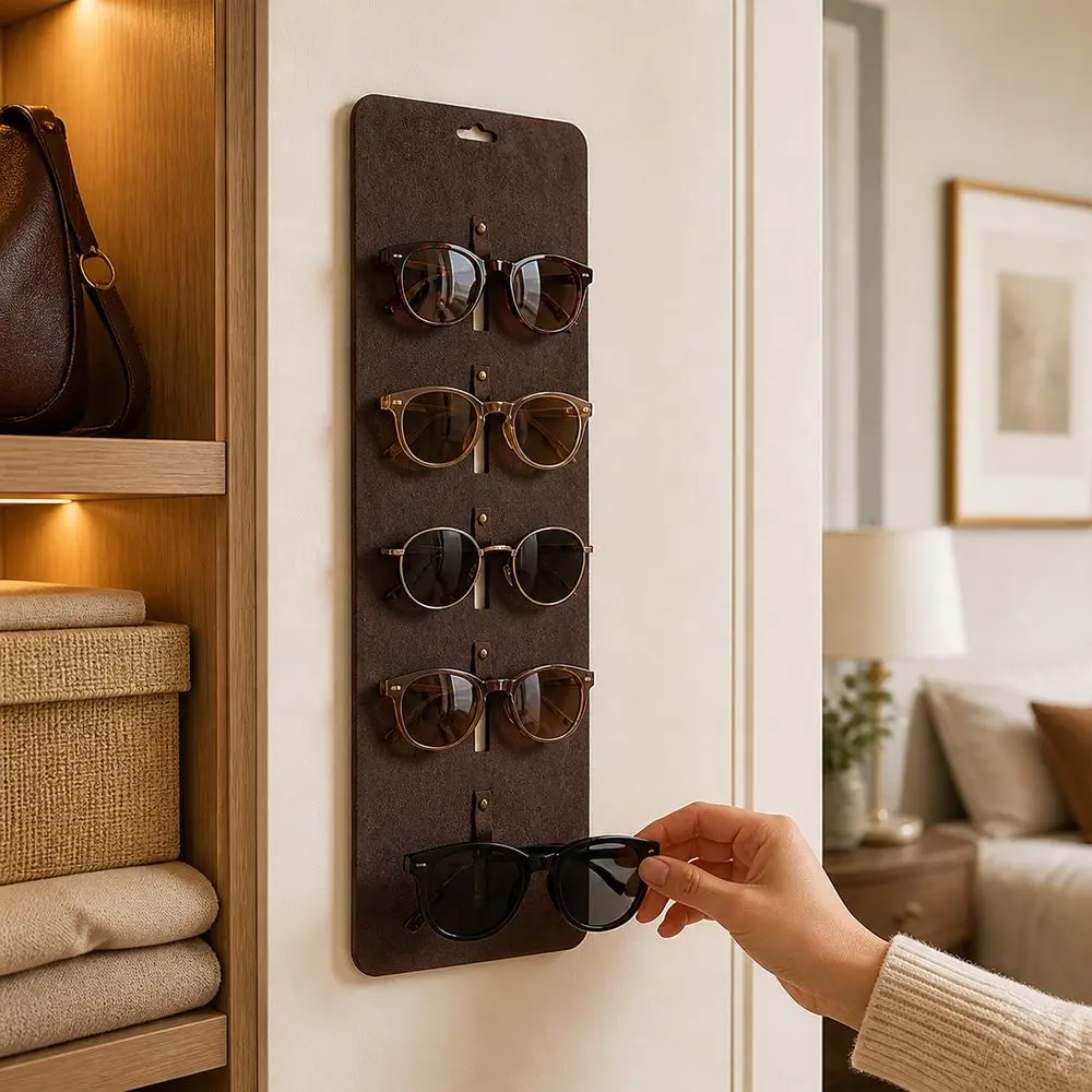 New Leather Sunglasses Organizer Foldable Wall Mounted Eyewear Display Rack Solid Hanging Glasses Storage Hanger Home Storage