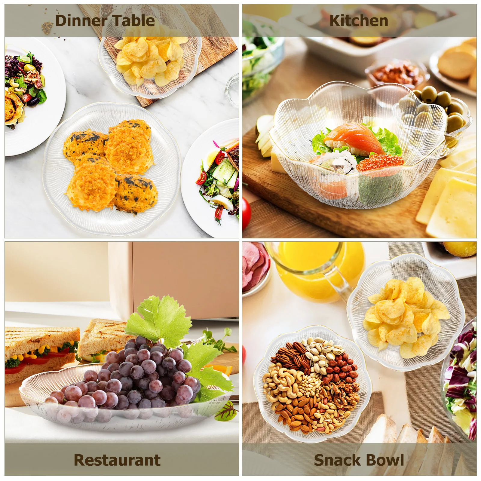 

Glass Bowl and Plate Set Transparent Salad Dessert Dish Heat Resistant Unique Gift Idea Bowl and Plate Set