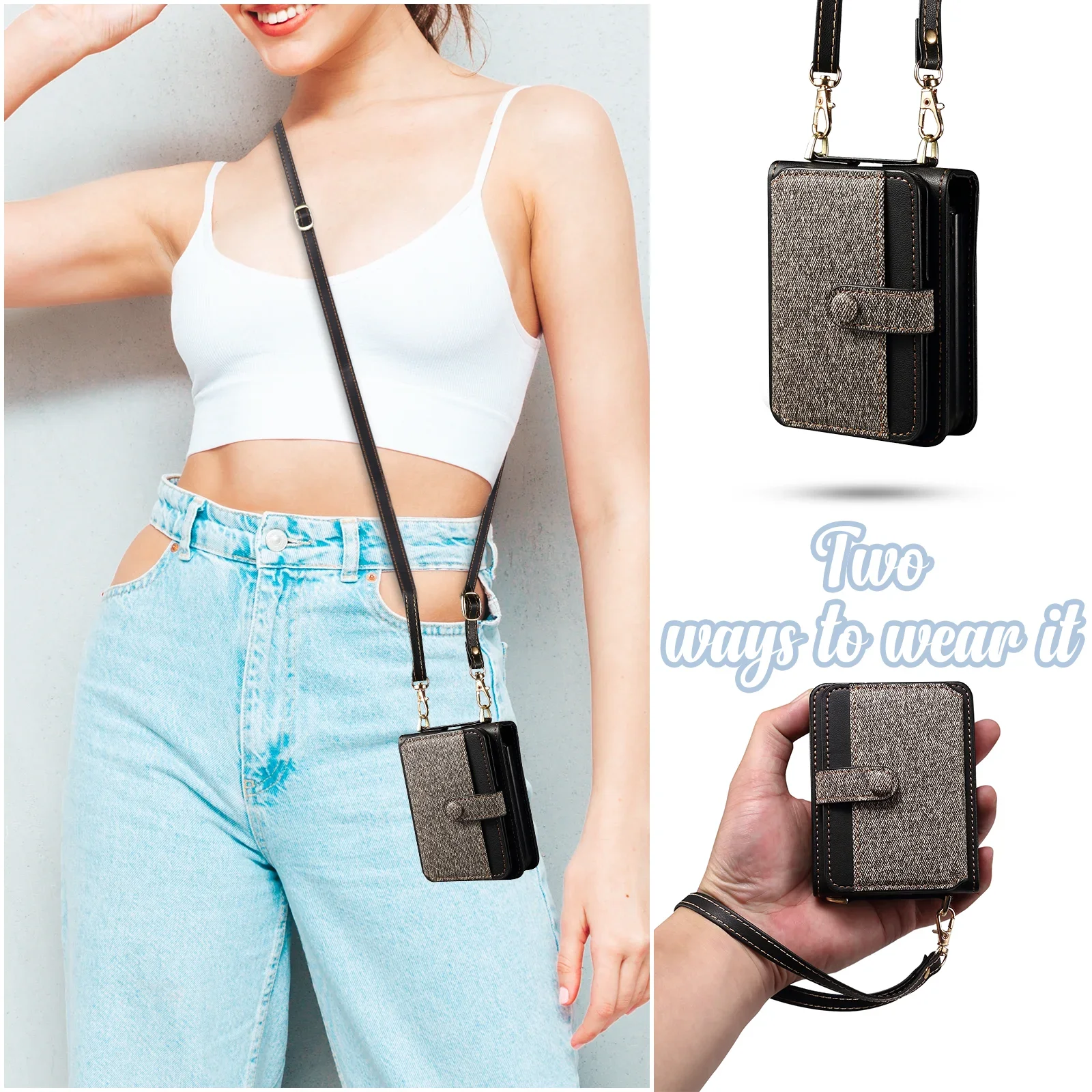 Crossbody Ring Zipper Phone Case for Samsung Galaxy Z Flip, Wallet with Card Holder Cover,5G,6,5,4,3, Flip6, Flip5, Flip4,Flip3