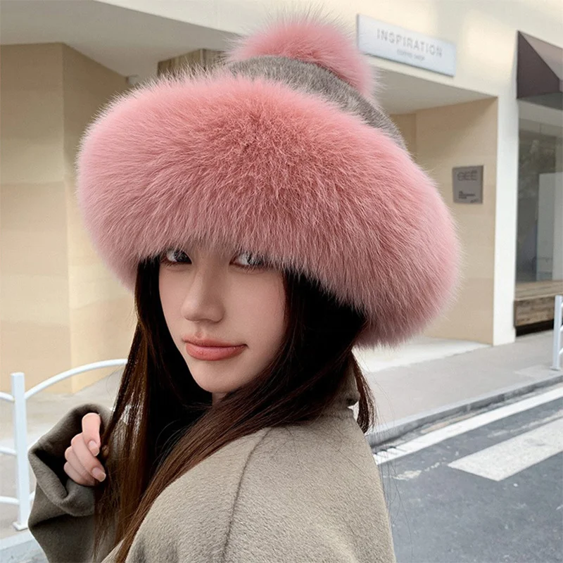 Women's Fashion Korean Mongolian Hat Fluffy Fox Fur Casual Thermal Hat Trend Outdoor Windproof Mink Hat Winter New 2023