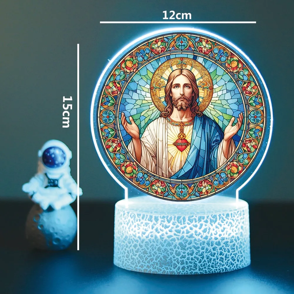 1pc Jesus Night Light 3D With Black Base For Bedroom Decor Led Color Changing