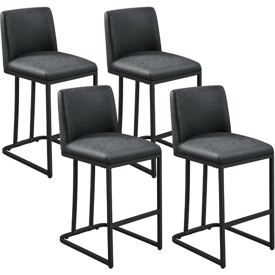 Bar stools set of 4 for kitchen counter use, polyester fabric and metal frame, dark gray, stackable and padded seat