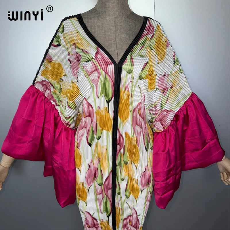 WINYI Geplooide elastische slanke jurk casual beach cover up moslim vrouw kaftan abaya dubai luxe lange down boho avondjurk