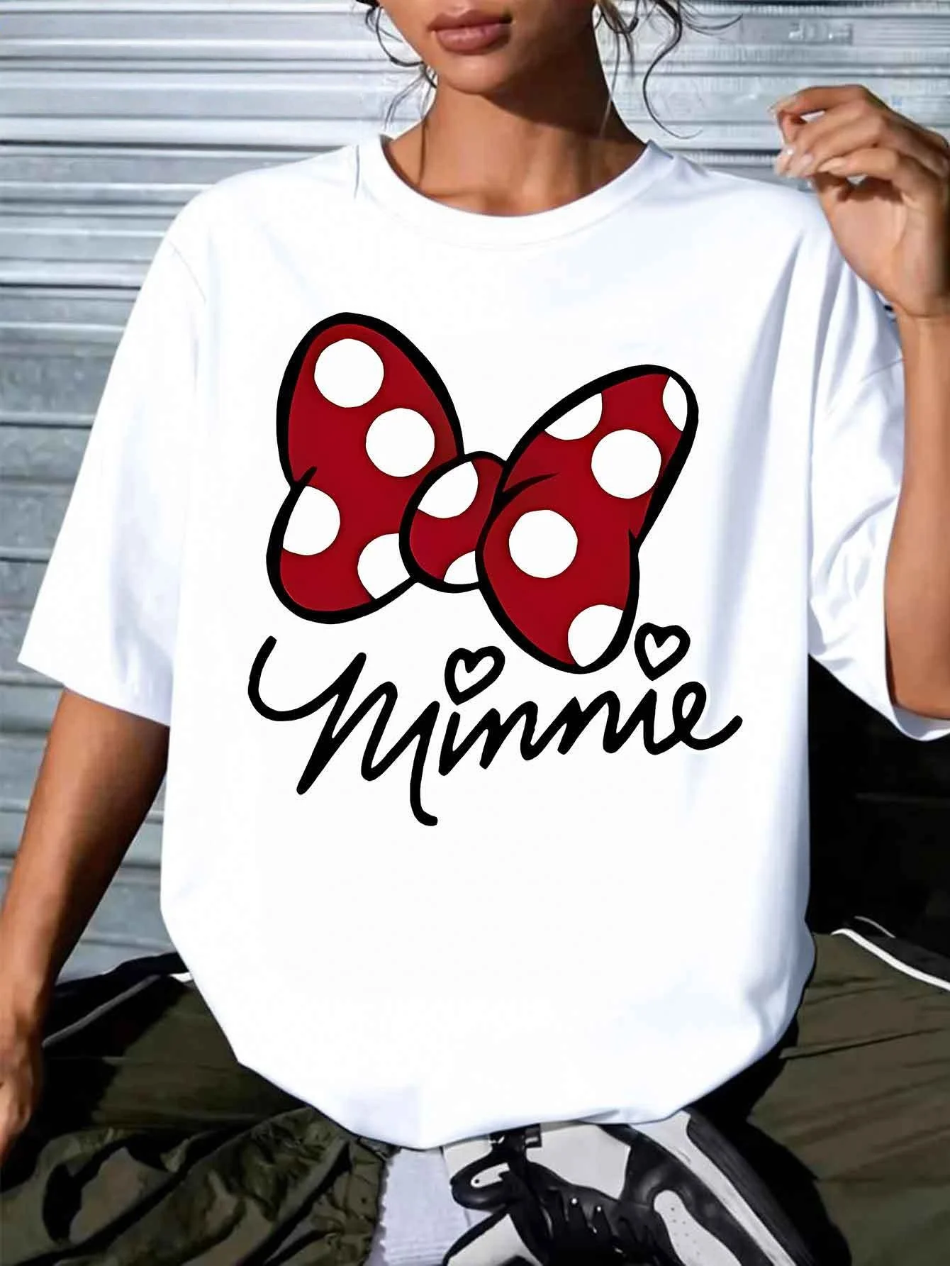 

Летняя футболка оверсайз с Минни Маус 2026 года, высококачественная, 100% хлопок, с принтом, унисекс, ретро, повседневная, в стиле Y2K, для взрослых и детей