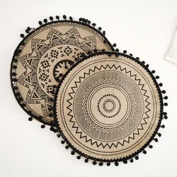 2024 New Boho Woven Jute Placemats Tassels Mats Round Table Mats Dining Table Heat Insulation Mat Home Party Wedding Decor