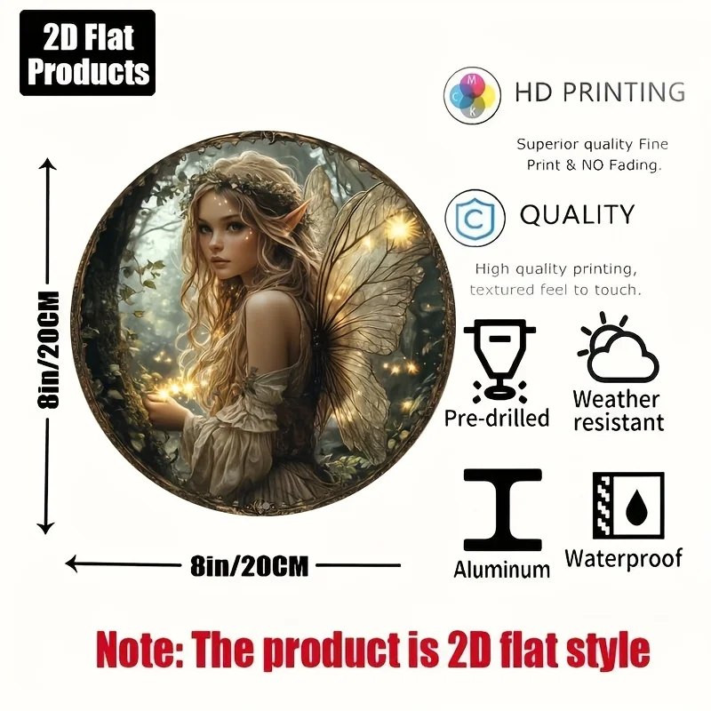 2D Flat, 1pc, Elf girl Theme, circular aluminum metal decorative signboards and plaques, home decoration, suitable for bar, kitc