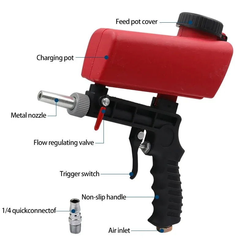 Portable Sandblasting and Painting Machine Handheld Gravity Sandblasting Gun Pneumatic Tool Pneumatic Sandblasting Gun 90psi