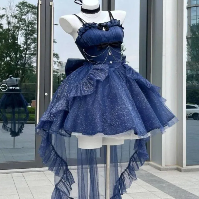 Spring and summer new Korean version sweet and spicy style exquisite waist cinching trailing dress