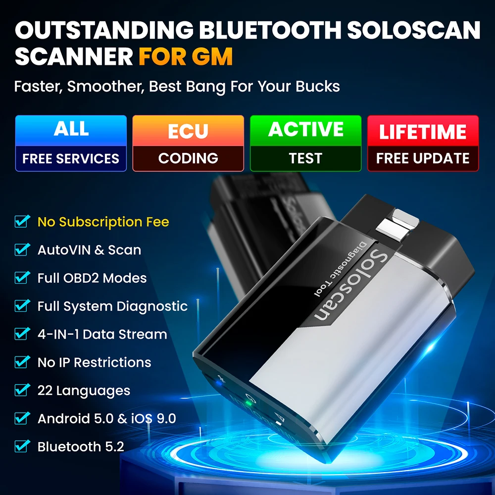 [Lifetime free update] Kingbolen Soloscan Full System Car Diagnostic Tool ALL Reset  Services BI Directional OBD2 Scanner