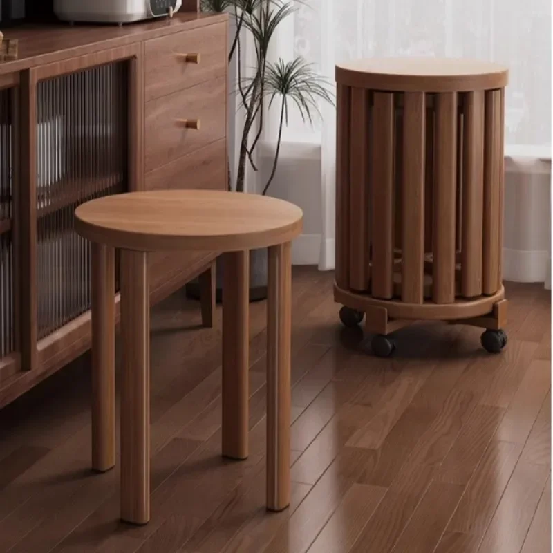 New Wooden Stackable Round Stool Creative Compact Side Table Living Room Furniture Solid Wood Nightstand Bedside Stool