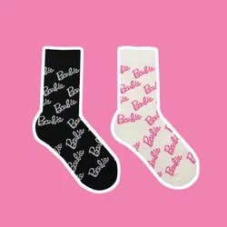 KAWAII Barbie Trendy Black and White Full Print Pink Letter Socks Sports Ventilation Socks Cotton Women Accessories Wholesale