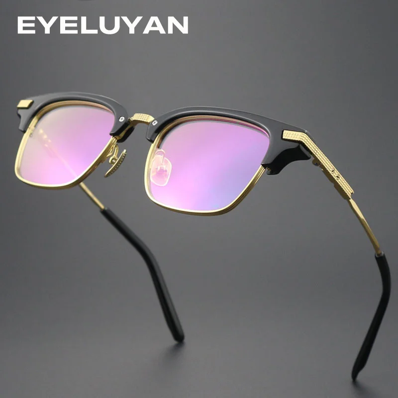EYELUYAN 150mm Large Size Fashion Style Acetate Titanium Square Prescription Glasses Frame Men Optical Office Daily Eyewear