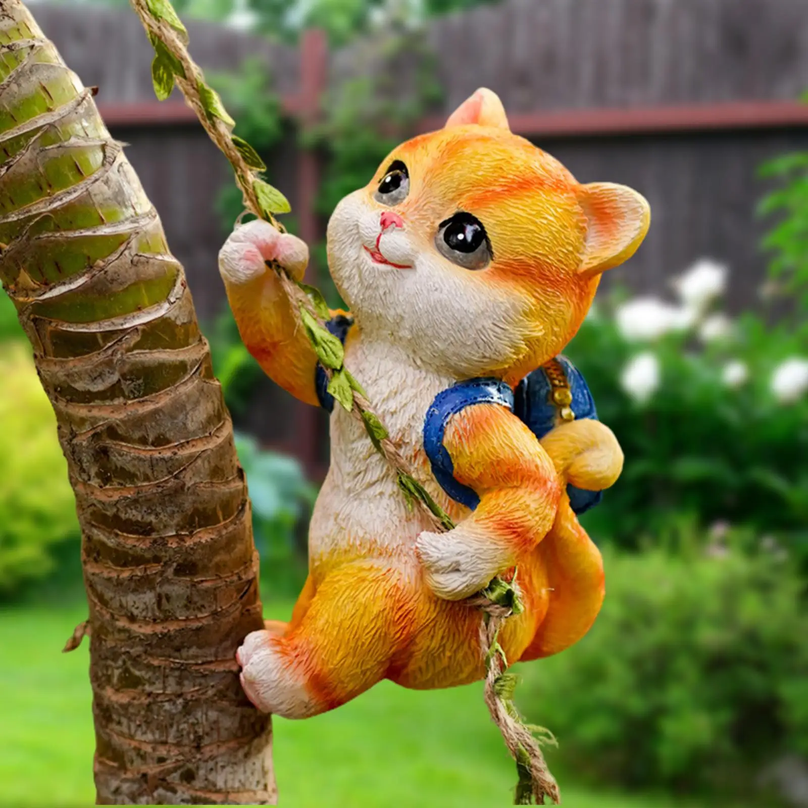 

Garden Cat Statue Cute Wall Decor Kitten Sculpture for Living Room Tree Yard