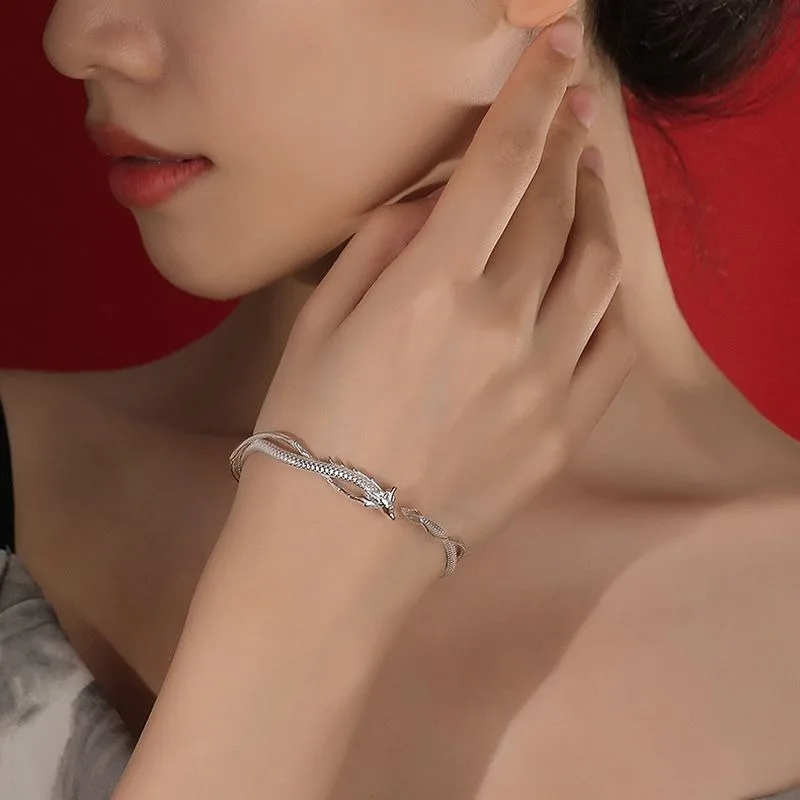 Linglong Bracelet Trendy Niche Design Jewelry for Women 2026 High-end Feel Features Dragon-shaped Pattern Texture Open Bangles