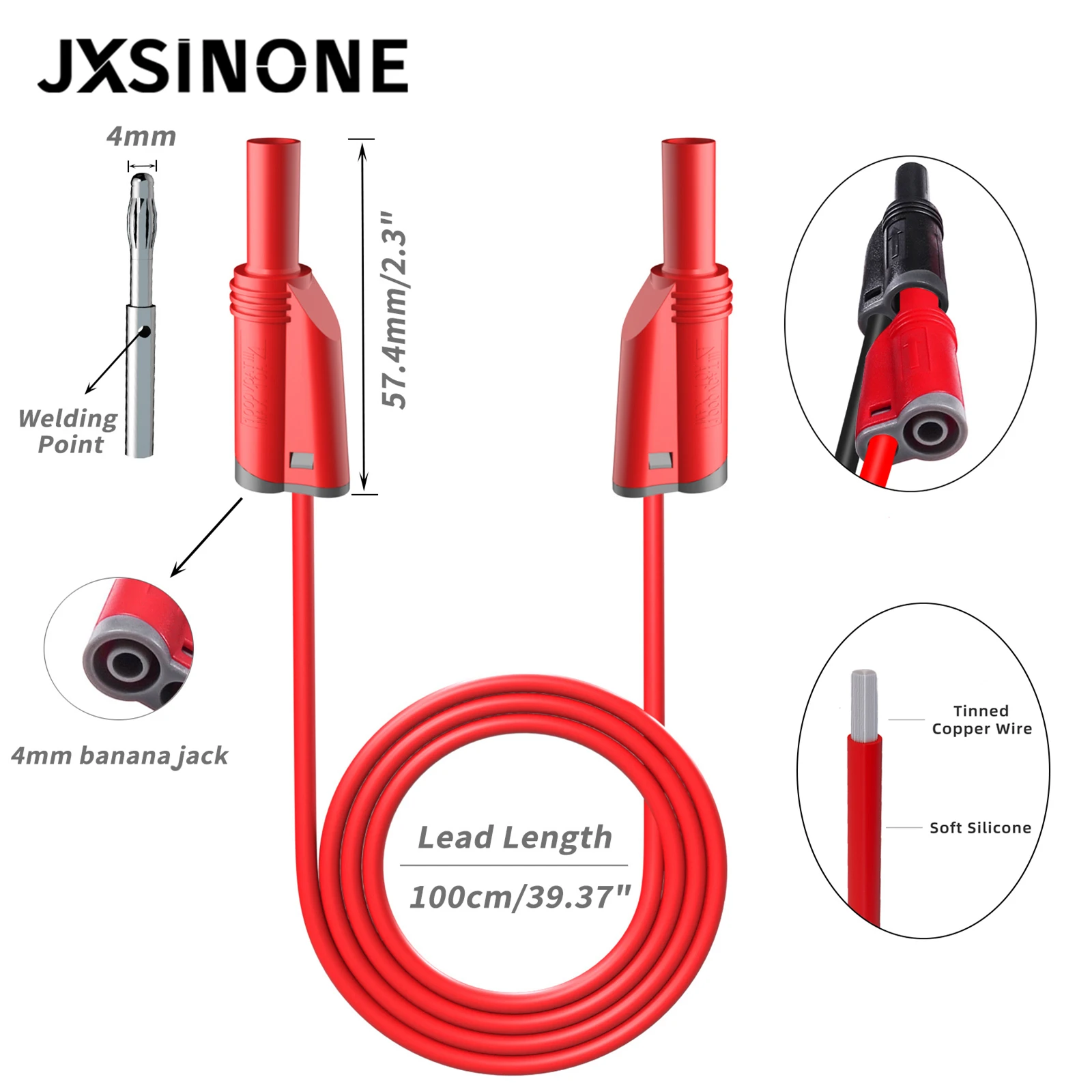 JXSINONE P1050B 20PCS Stackable 4mm Banana Plug Silicone Test Lead Kit with probes Alligator Clip U-type Harpoon for Multimeter