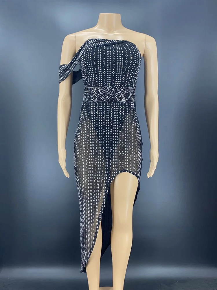 

Sexy Off-Shoulder Evening Dresses Full Rhinestone Dress Singer Performance Stage Costume Birthday Celebration Party Rave Outfit