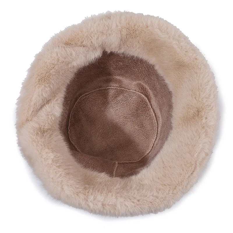 Rabbit Fur Bucket Hat for Women Fashion Autumn Winter Warm Thickened Fisherman Hat Russian Outdoor Hat Warm Trooper Trapper Cap