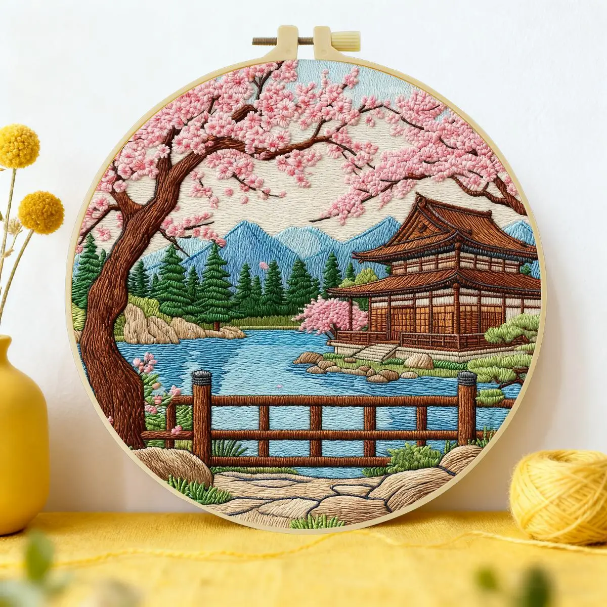 1 Stück 20X20CM/15X15CM 7,87/6,3 Zoll Landschafts-Stickerei-Starter-Kit DIY-Kit DIY-Stickerei-Set Handarbeiten Nadelkunst Nähkunst – Detail 1
