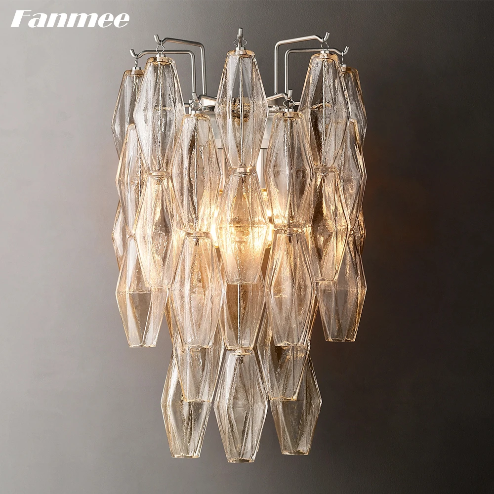 Imagem -02 - Modern Glass Wall Lâmpadas para Quarto Chiara Polyhedron Pendant Wall Lights Home Decor Clear Smoke Glass Luxury Lighting Fixture