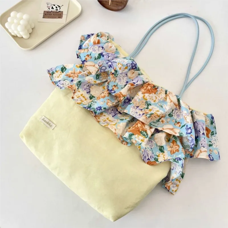 Harajuku زهرة كشكش تقليم الوردي حقائب كتف المرأة الحلو لطيف شيك Y2k حقيبة يد الإناث تنوعا سعة كبيرة حمل حقيبة 2025