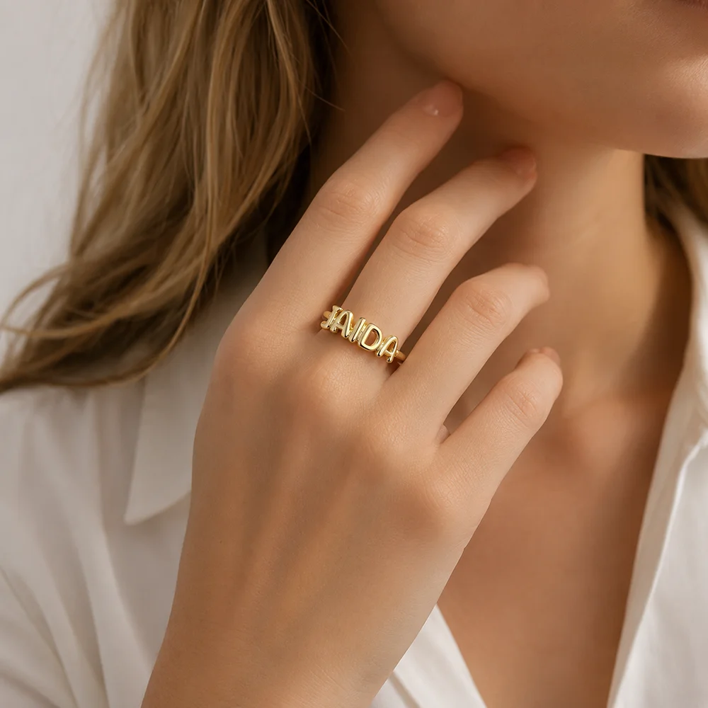 DIY 3D Bubble Letter Ring Customizable Personalized Accessory Trendy Lightly Luxurious Gift for Lovers Couples Jewelry