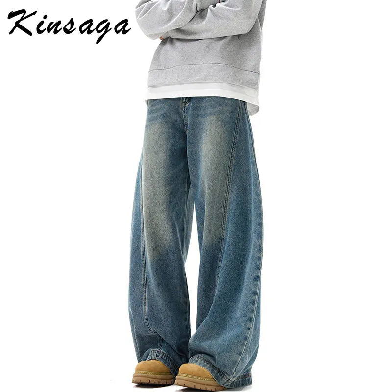 

Men Women Couple's American Trendy Barrel Leg Twist Banana Jeans Retro Vintage Surplus Relaxed Baggy Denim Trousers Fall Guys