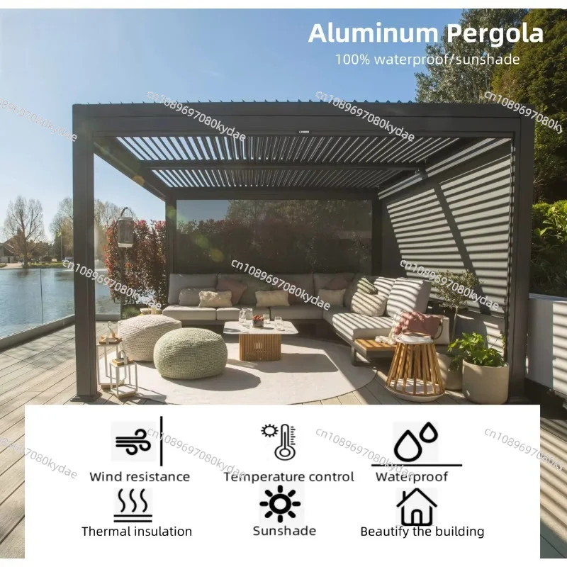 3x3m Bioclimatic Aluminium Louvered Pergola Adjustable Rainproof Patio Roof Gazebo Outdoor Shade Structure