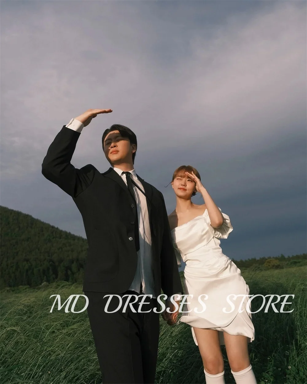 シングル半袖ウェディングドレス,空中ブランコ,裸の肩,錯覚,韓国の写真撮影