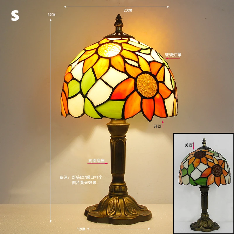 Klassieke kleurrijke tafellamp van gebrandschilderd glas E27 Vintage barokke mediterrane stijllamp voor slaapkamer, nachtkastje, bar, huisverlichting