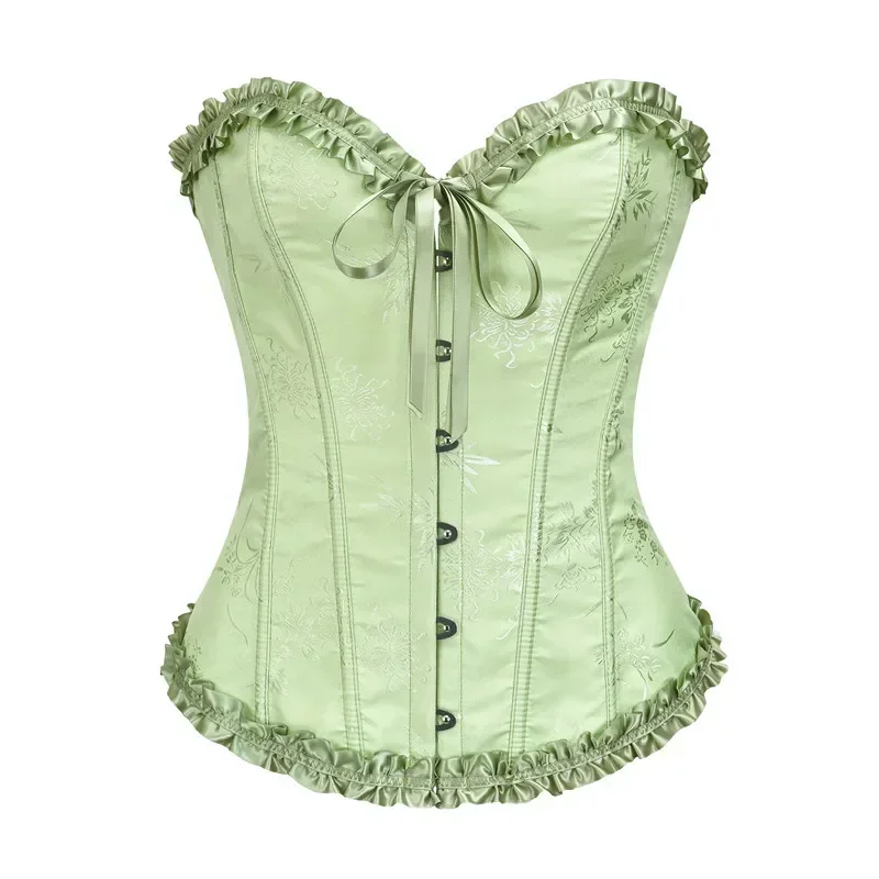 Corsets and Bustiers for Women Top Fashion Sexy Corselet Satin Overbust Brocade Vintage Plus Size Green Black White Pink Yellow