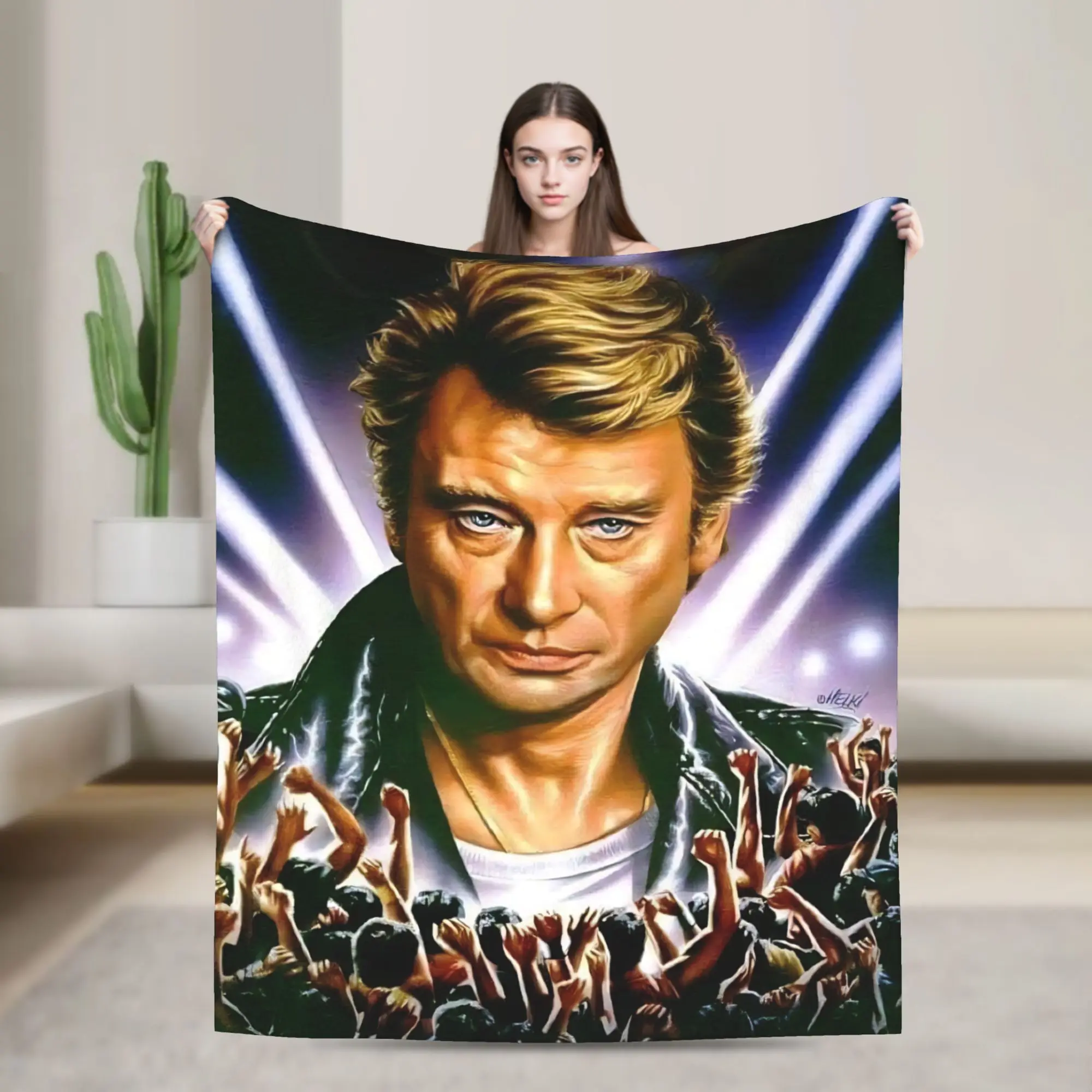 

Rock Star Johnny Hallyday Blanket Warm Soft Street Trend Plush Throw Blanket For Bedroom Travel Flannel Bedspread Bed Cover