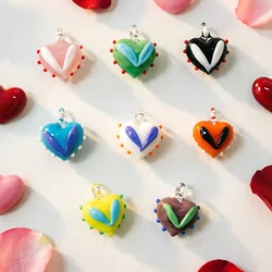 2pcs Mini Glass Heart Shape Pendant Cute Love Charms Trinkets for Diy Women Jewelry Making Accessories or Wedding Decor Supplies