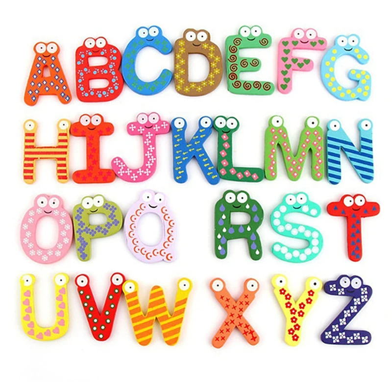 1Set Magnetic Learning Alphabet Letters Fridge Magnets Refrigerator Stickers Wooden Educational Kids Toys for Children