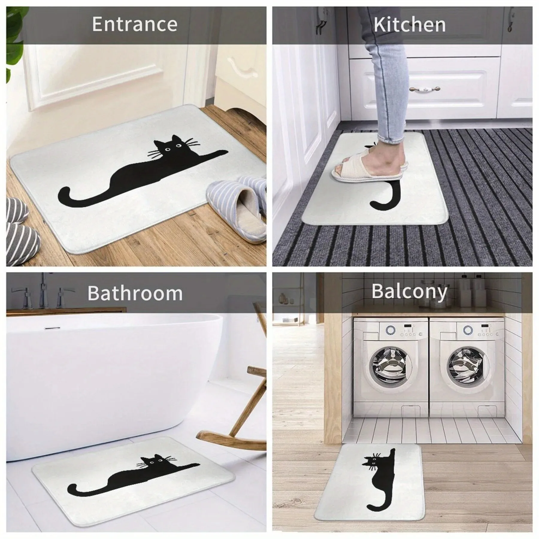 

1PC Black cat pattern Home Door Mats Kitchen Rugs Non-Slip Pop design Bathroom Rugs Bath Mat Carpet for Home Sink Laundry Decor