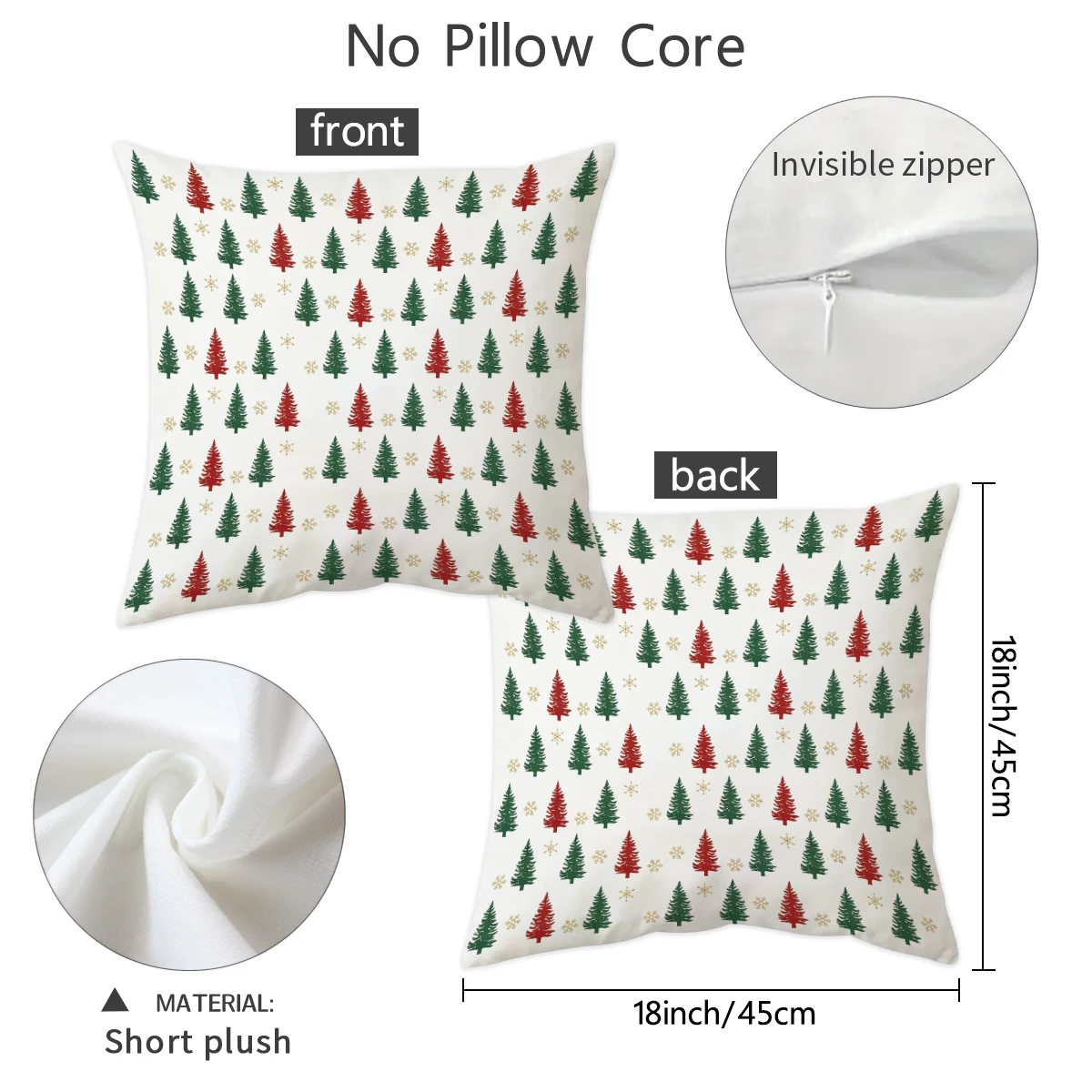 1/2pcs Simple Christmas Tree Theme Pillow Cover Comfortable Skin friendly Double sided Printed Pillowcase (No Pillow Core)