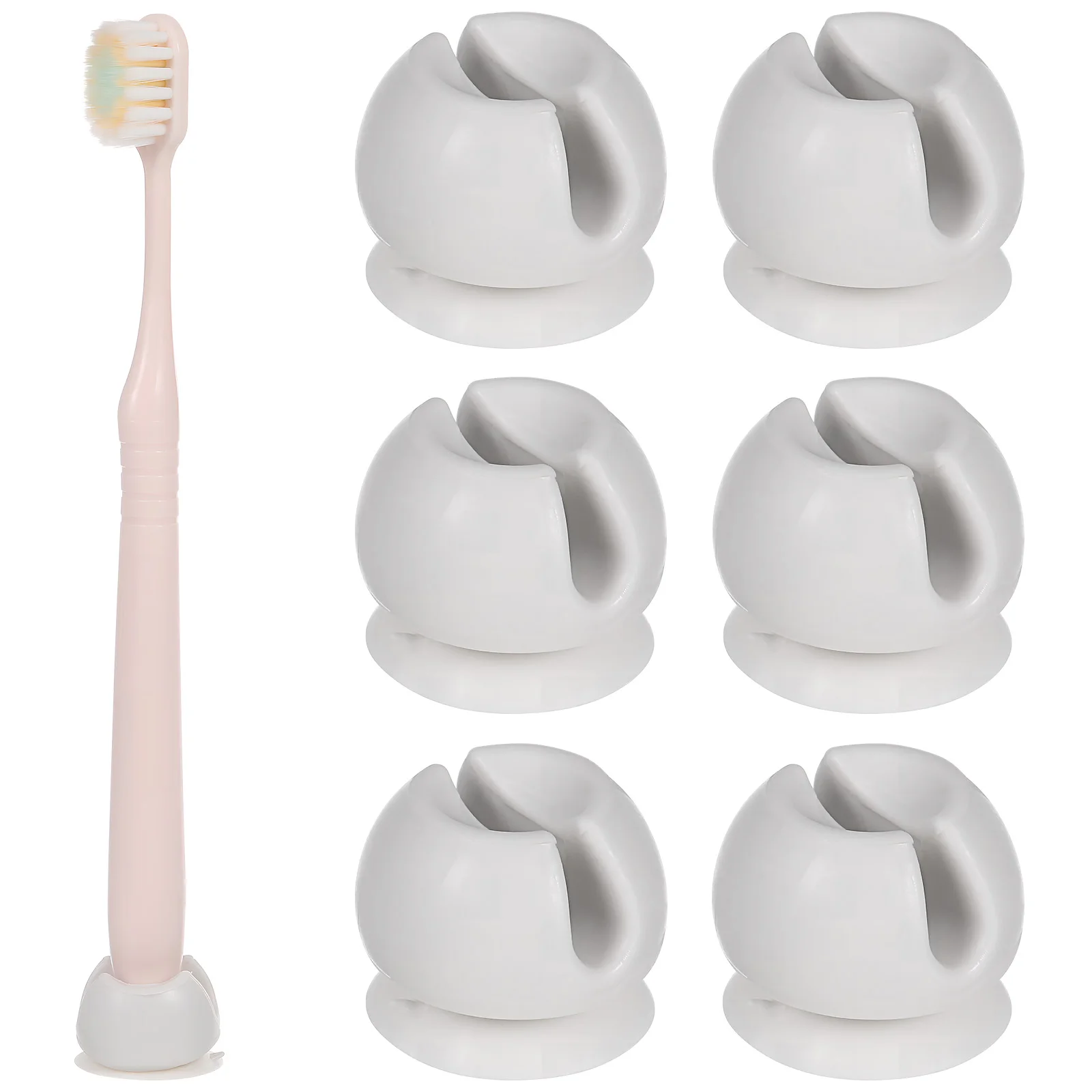 

6 pcs Suction Cup Toothbrush Holder Mirror Organizer Strong Adhesive Bathroom Kitchen Shower Plastic Material