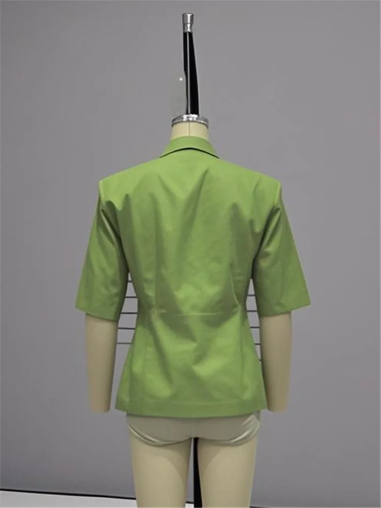 KEYANKETIAN Summer New Women's Light Green Short-Sleeved Suit Top Office Lady Lace Up Thin Notched Collar Cardigans Outerwear