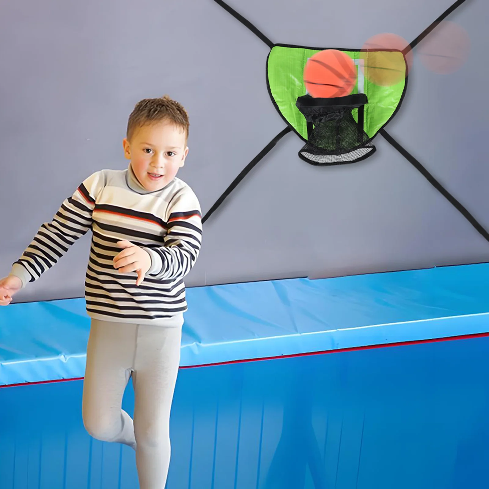 

1set 1Set Trampoline Basketball Hoop Attachment 3 Balls Pump Kids Set Durable Frame Yard Garden Outdoor Indoor Portable Sports