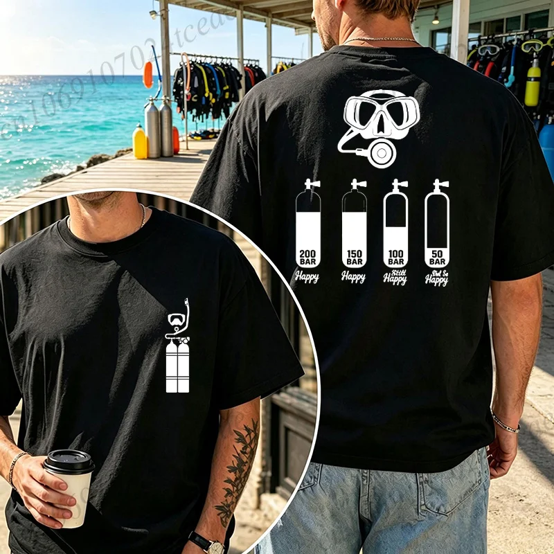 Herren-T-Shirt zum Tauchen, lustiges Taucher-T-Shirt mit Tankdruck 200 Bar, fröhliche Grafik-T-Shirts, Sommer, lässig, übergroßes Kurzarm-T-Shirt, Taucher-Geschenk – Detail 6