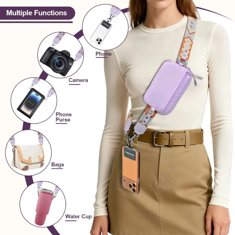 Trend Caramel Brown Crossbody Phone Lanyard, Phone Lanyard with Wallet ,RFID Blocking Detachable Wallet for Women Men