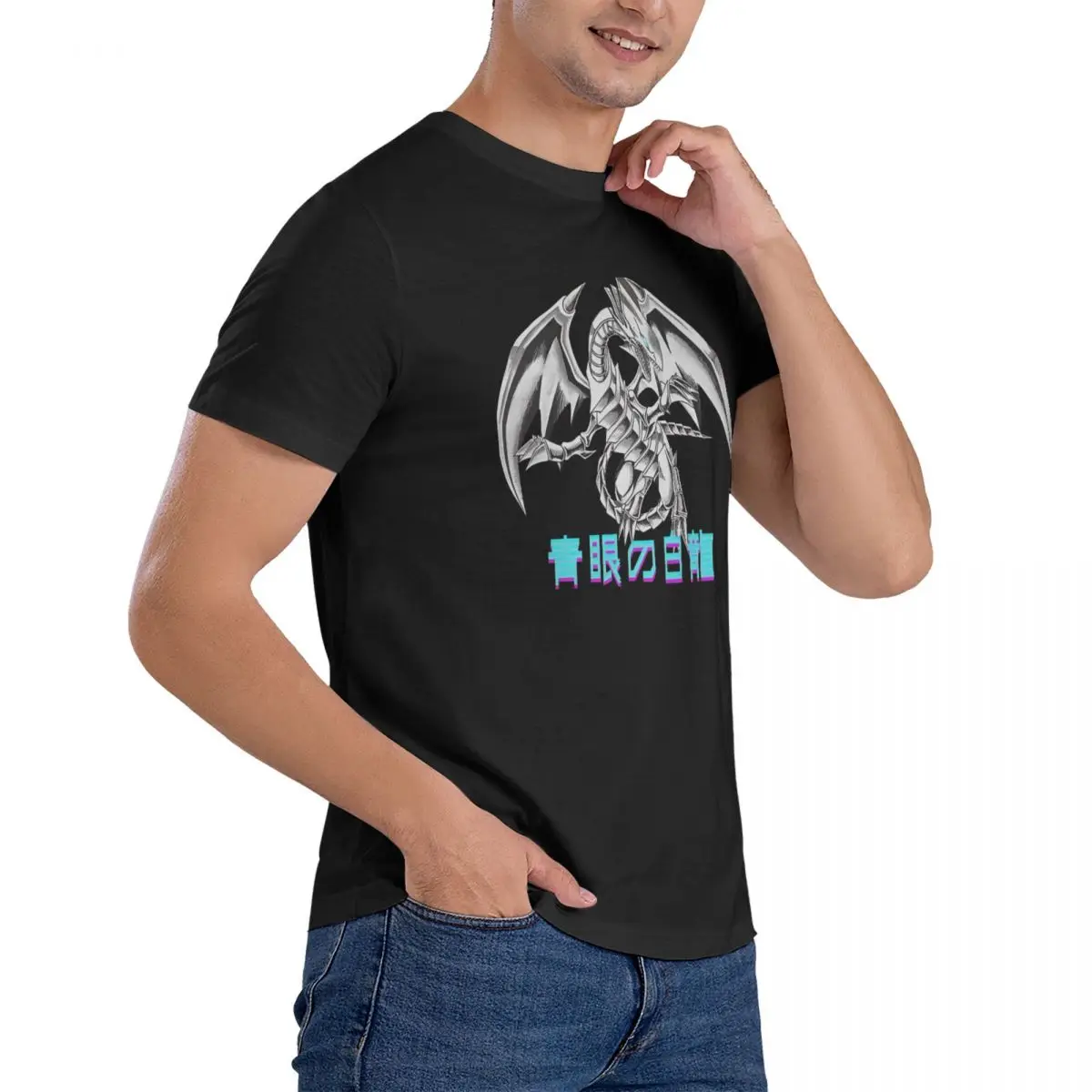 Blue-Eyes White Dragon Men T Shirt Yu Gi Oh Awesome Tee Shirt Short Sleeve Crew Neck T-Shirt Cotton Summer Clothes