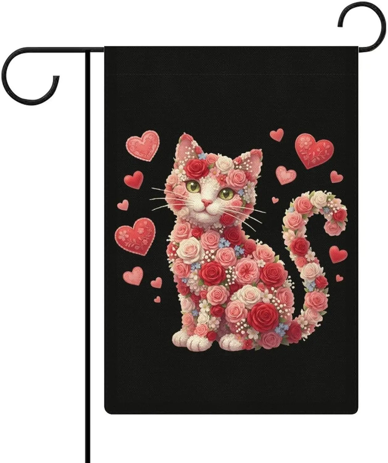 Valentine's Day, Floral Cat Design Garden Flag 12 X 18 Inch Double Sided Outside Outdoor Decoration LLX PPM