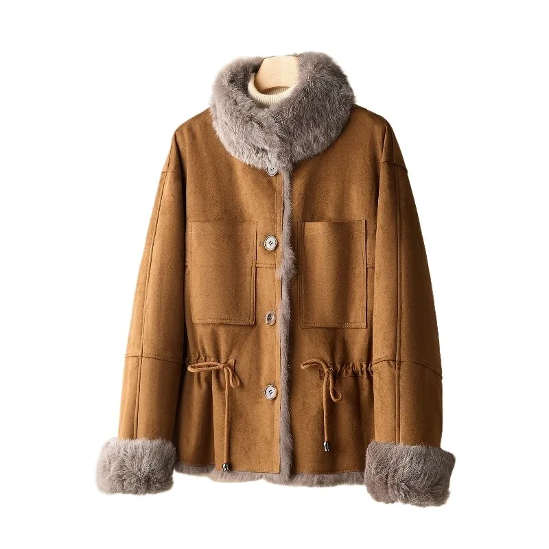 Haining Whole Leather Rabbit Fur Integrated Women Fur Jacket 2026 New Thickened Warm Temperament Versatile Coat